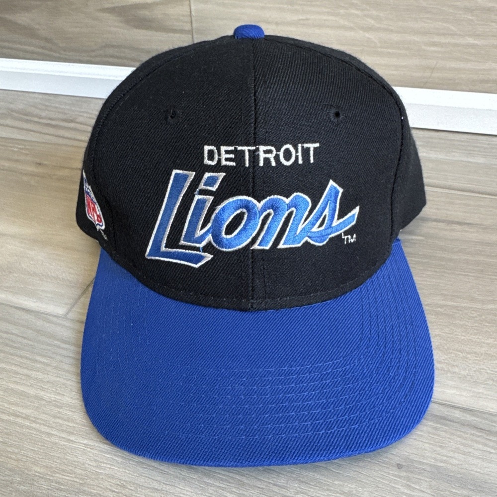Vintage Sports Specialties Detroit Lions Script Hat Snapback NFL Black Wool‎ Cap